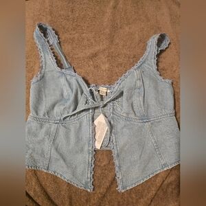 Denim Lace-Trimmed Women's Top